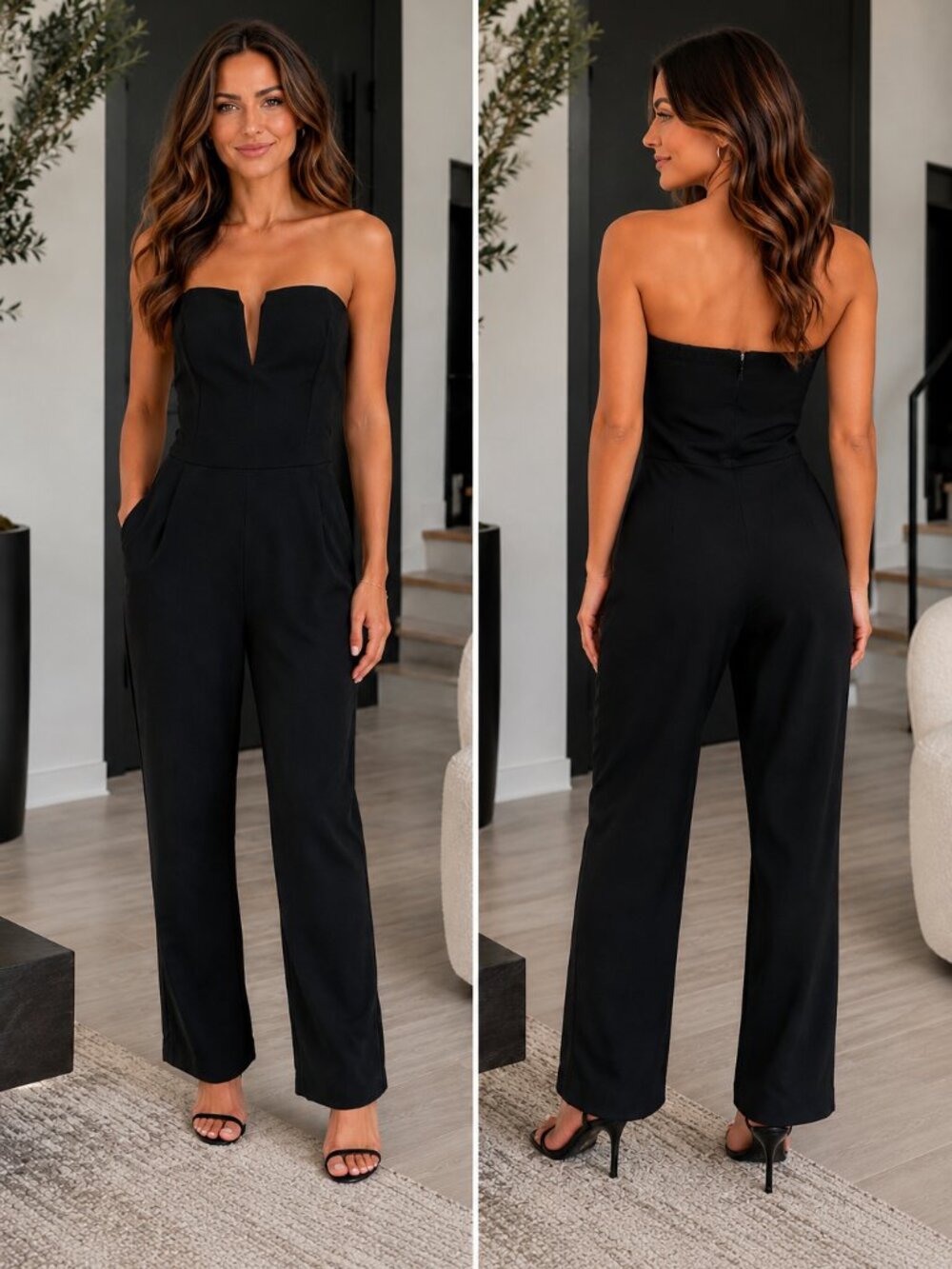 Charlotte Russe‎ Black Strapless Jumpsuit Sweetheart Neckline Size S (G-1776)